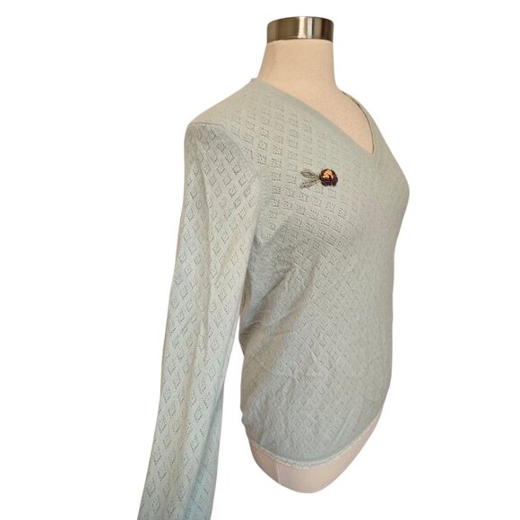 Brooks Brothers Womens 100% Cashmere Sweater Size XL Embroidered Flower - Picture 5 of 8